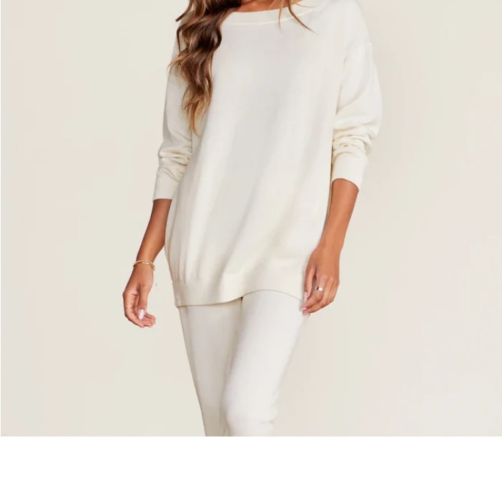 Barefoot Dreams Sunbleached Drape Back Tunic Sweater Chalk Women’s L NWT
